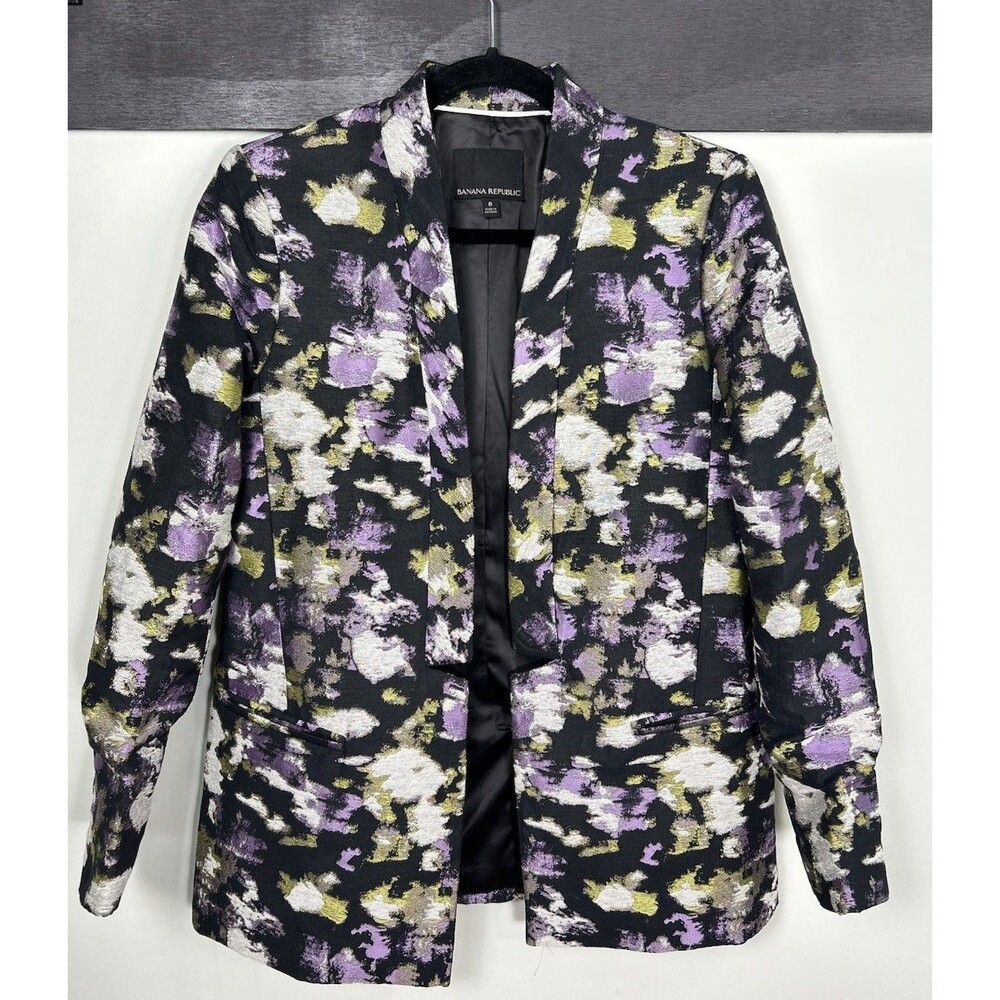 BANANA REPUBLIC Abstract Jacquard Open Blazer Jacket Women’s 8 Black Purple